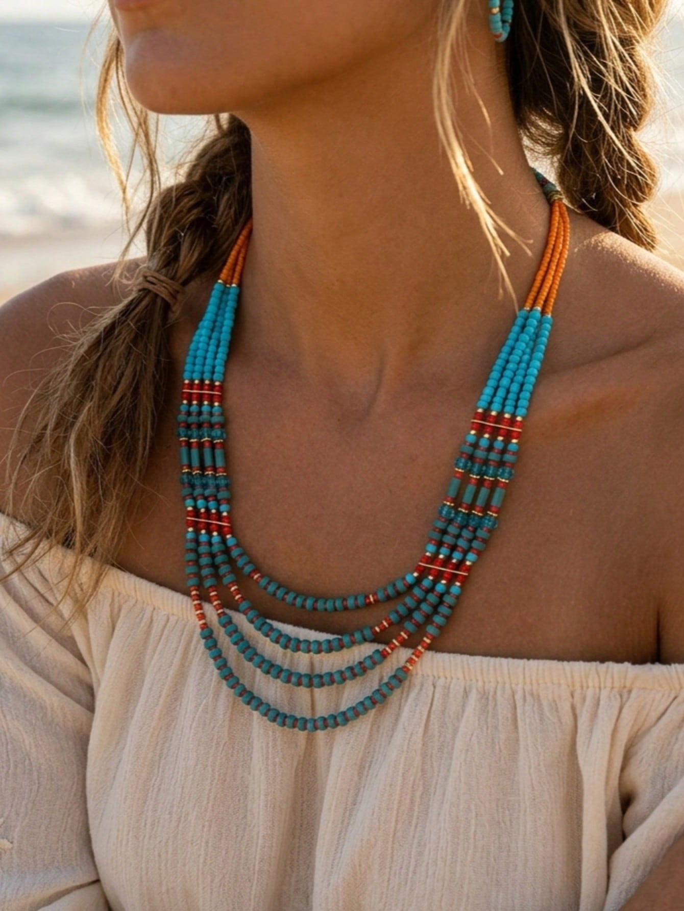 1pc Boho Multi-Layer Beaded Necklace For Women - Colorful Vacation Jewelry, Perfect Summer Gift