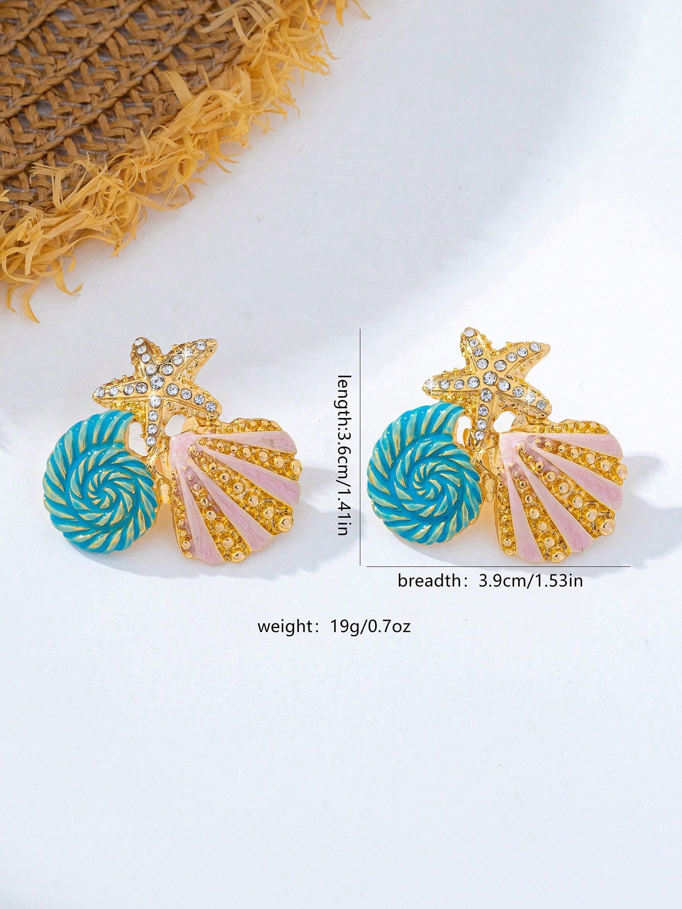 1 Pair Metal Enamel Starfish & Shell Pendant With Rhinestones, Suitable For Women's Beach Vacation, Party And Daily Wear