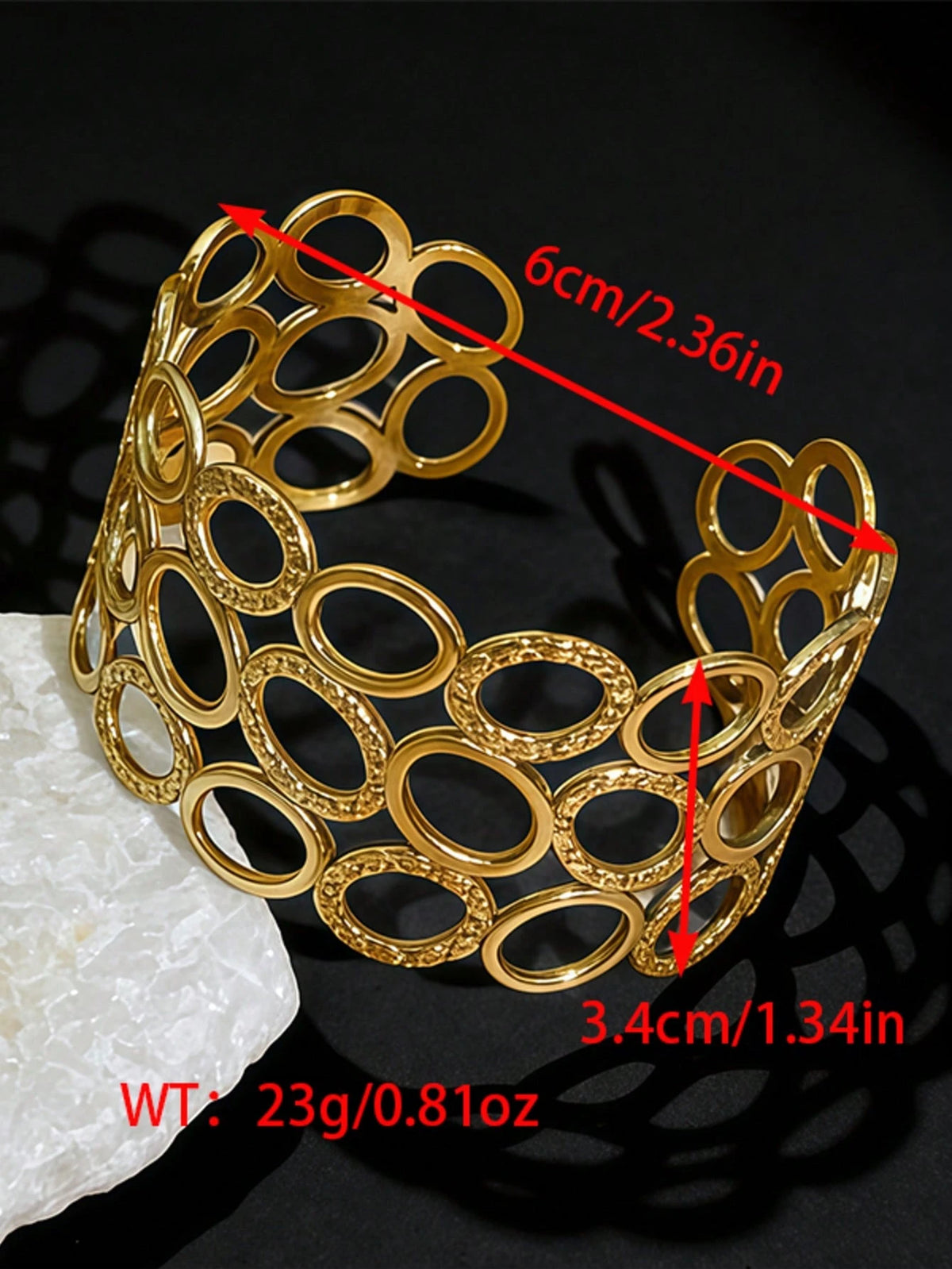 1pc Geometric Circle Versatile Open Bangle Bracelet, Fashionable Gold Stainless Steel Wide Cuff Bracelet For Women