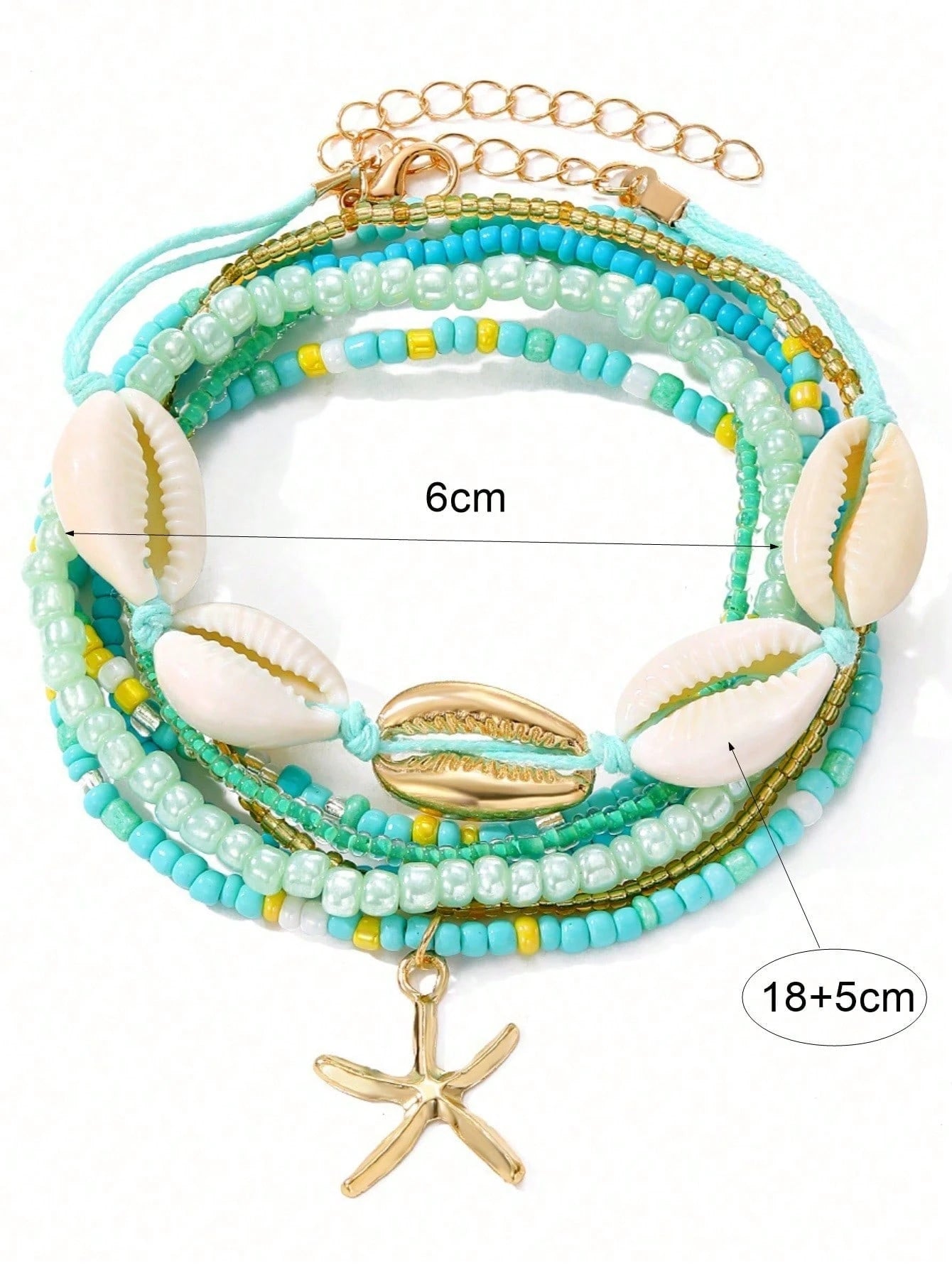 7pcs/Set Bohemian Ocean Style Fashion Elegant Beaded Acrylic Shell & Starfish Pendant Bracelets, Suitable For Casual, Beach, Holiday Wear