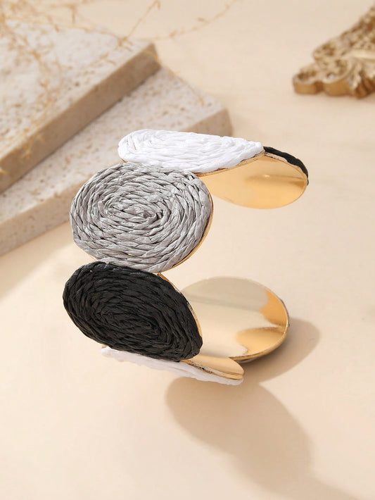 1pc Vintage Round Woven Bracelet, Bohemian Color Block Design, Versatile Bracelet Suitable For Island Vacation, Countryside Outing, Commuting, And Urban Daily Wear