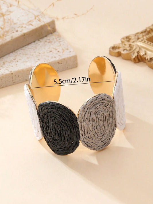 1pc Vintage Round Woven Bracelet, Bohemian Color Block Design, Versatile Bracelet Suitable For Island Vacation, Countryside Outing, Commuting, And Urban Daily Wear