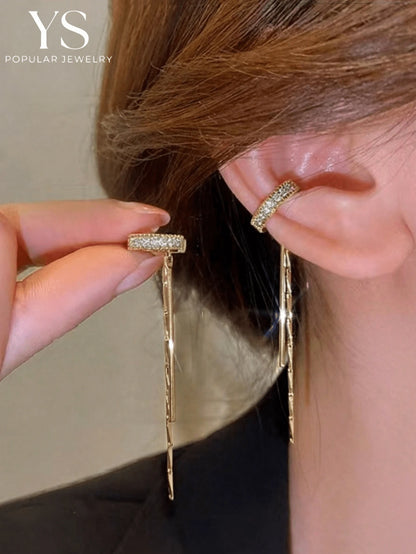 1 Pair Tassel Long Clip-On Earrings, Elegant Lady & Student Jewelry Accessories, Suitable For All Seasons, Gift