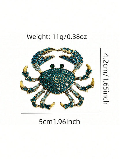 1pc Fashionable & Elegant Women's Rhinestone Crab Brooch, Suitable For Beach Vacation Casual Wear Decoration