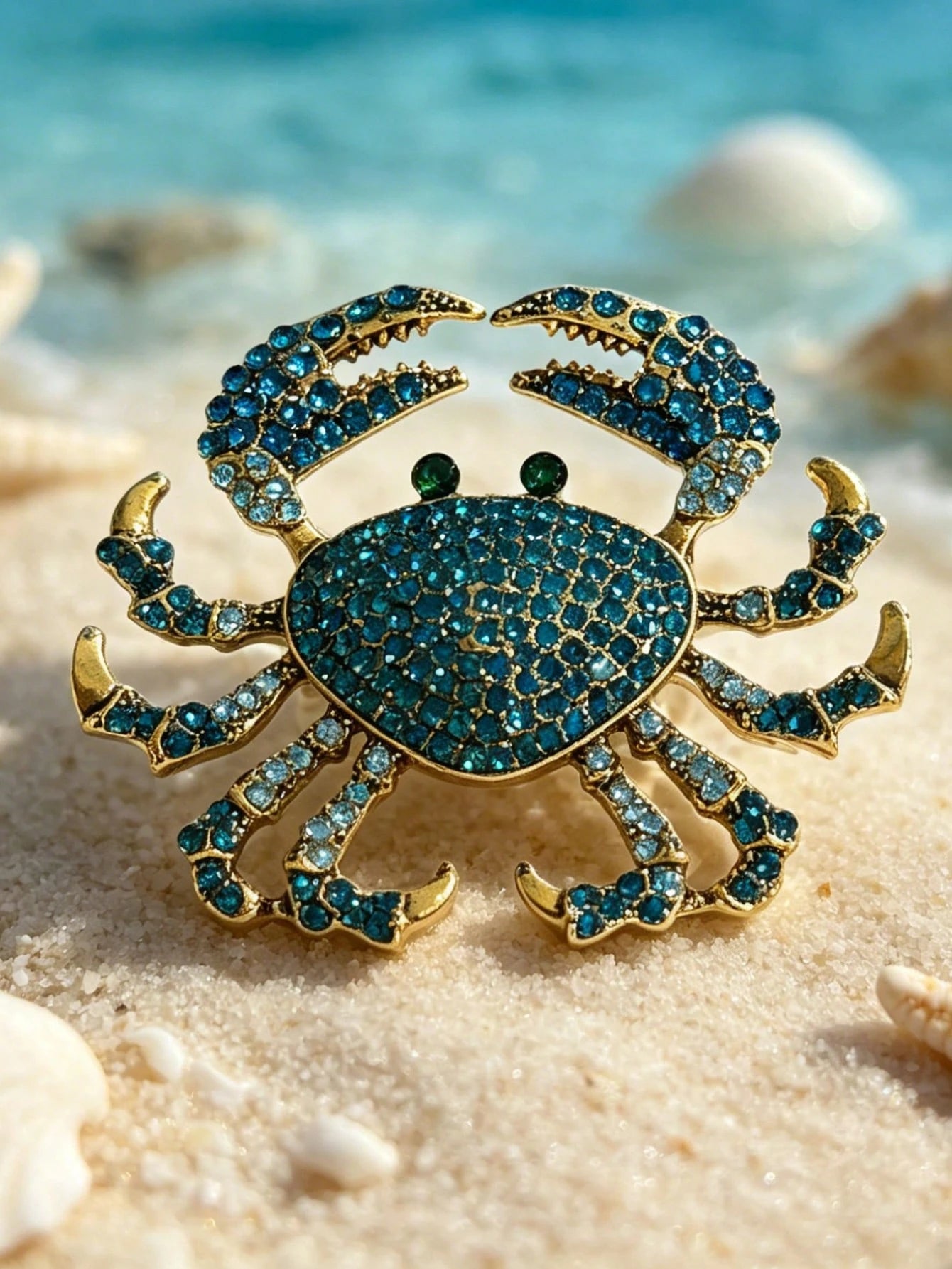 1pc Fashionable & Elegant Women's Rhinestone Crab Brooch, Suitable For Beach Vacation Casual Wear Decoration