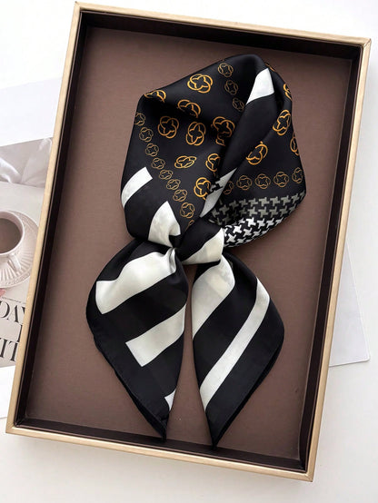 1 pieza Pañuelo cuadrado de satén estampado pequeño para mujer, pañuelo de cabeza, pañuelo para el cuello, diadema, corbata fina, chal