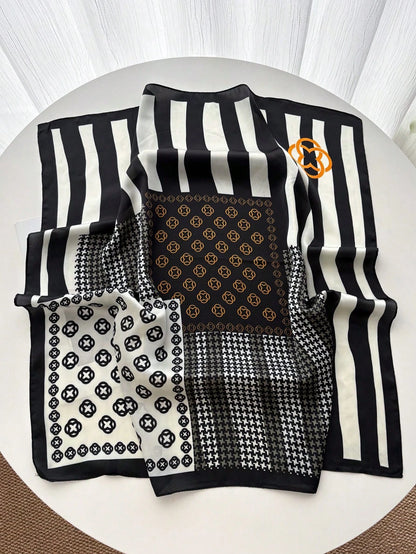 1 pieza Pañuelo cuadrado de satén estampado pequeño para mujer, pañuelo de cabeza, pañuelo para el cuello, diadema, corbata fina, chal