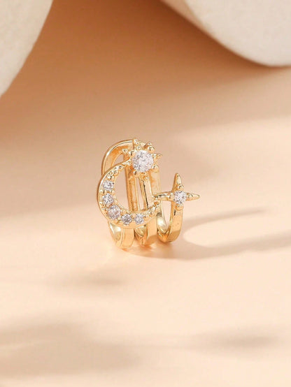 1pc Fashionable Versatile No-Piercing Moon & Star Design Nose Clip, Suitable For Women's Daily, Party And Event Wear