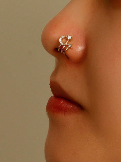 1pc Fashionable Versatile No-Piercing Moon & Star Design Nose Clip, Suitable For Women's Daily, Party And Event Wear