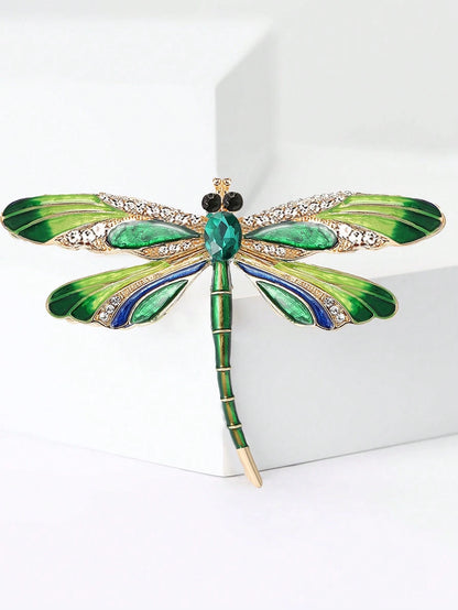 1/2pcs Women's Party/Mother's Day Insect Crystal Enamel Dragonfly Brooch, Vintage Elegant Blue
