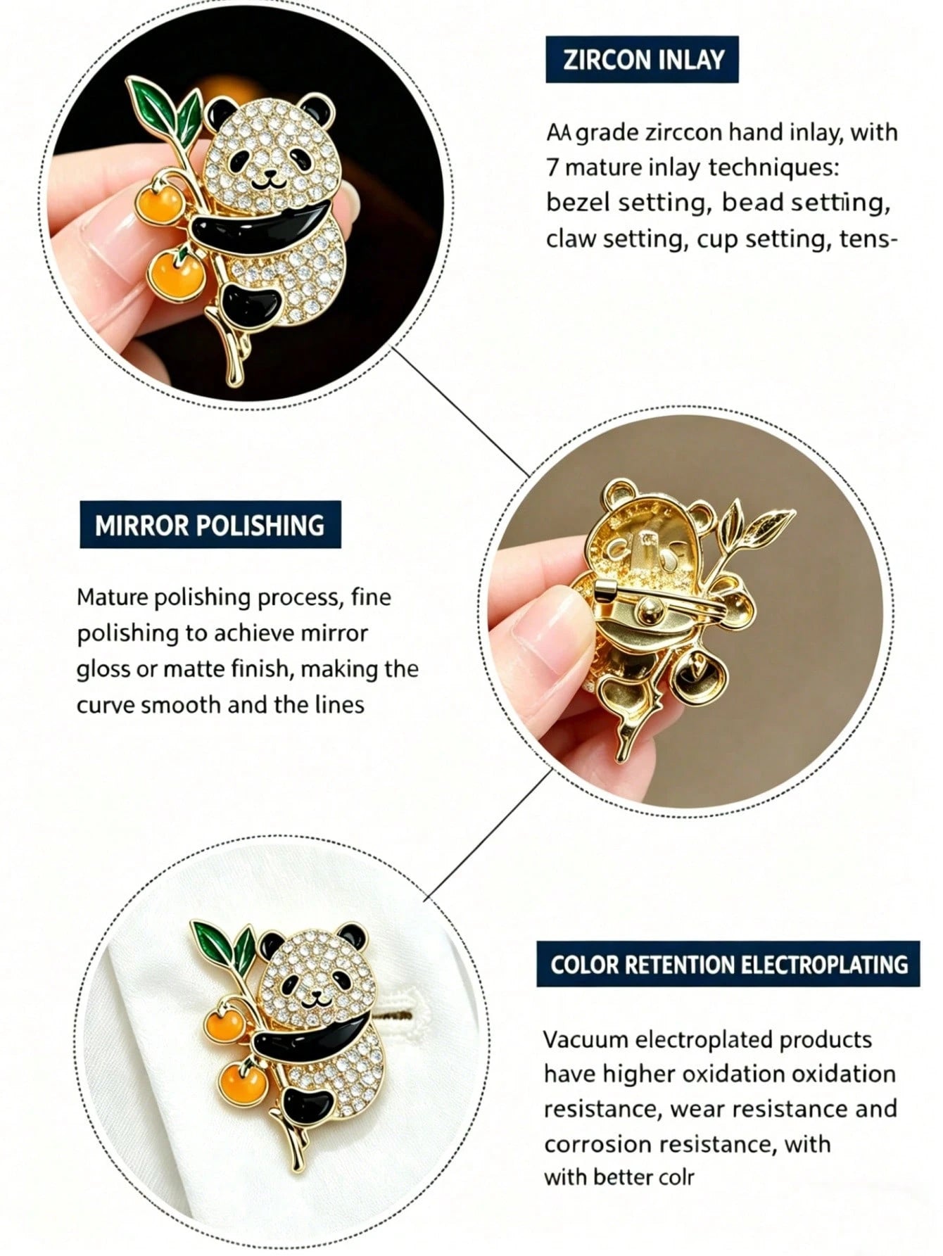 Cute Panda Brooch, Gold-Tone With Crystal Rhinestones And Enamel Persimmon, Animal Brooch For Women, Ideal Gift For Mother's Day, Valentine's Day, Chinese New Year, Graduation, Party, Daily Wear