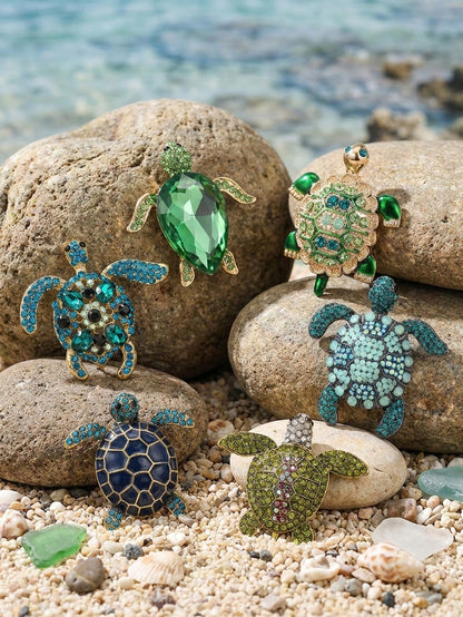 Luxury Rhinestone Turtle Brooches - Fashionable Marine Life Pins For Women Unisex Casual Party Jewelry Accessories / Friends Gifts Badges Decoration