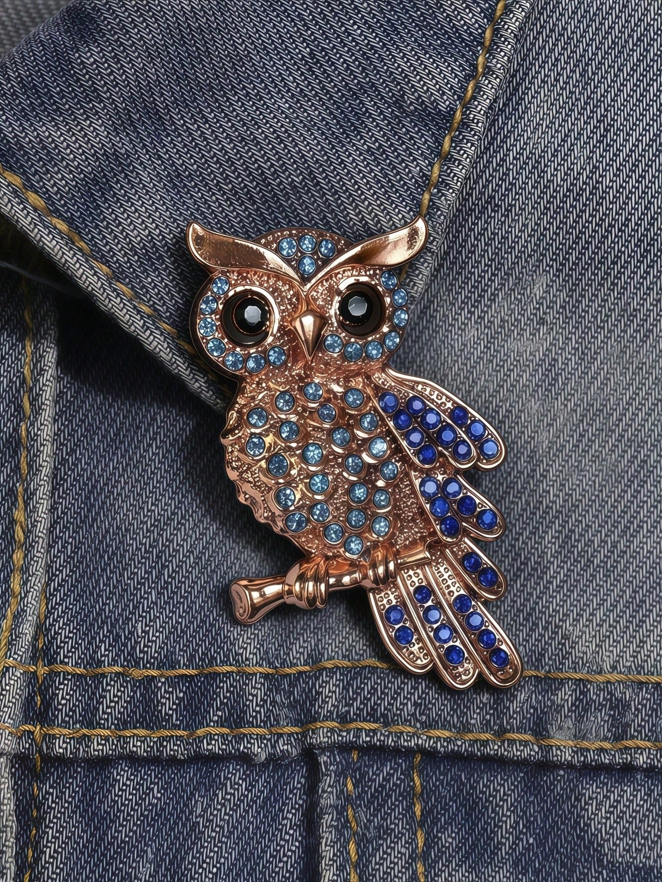 Vintage Owl Brooch With Blue Rhinestones, Crystal Bird Brooch Suitable For Women, Gold Enamel Animal Brooch, Elegant Halloween, Party And Daily Wear Jewelry, Suitable For Hats, Scarves, Shawls, Sweaters And Cardigans