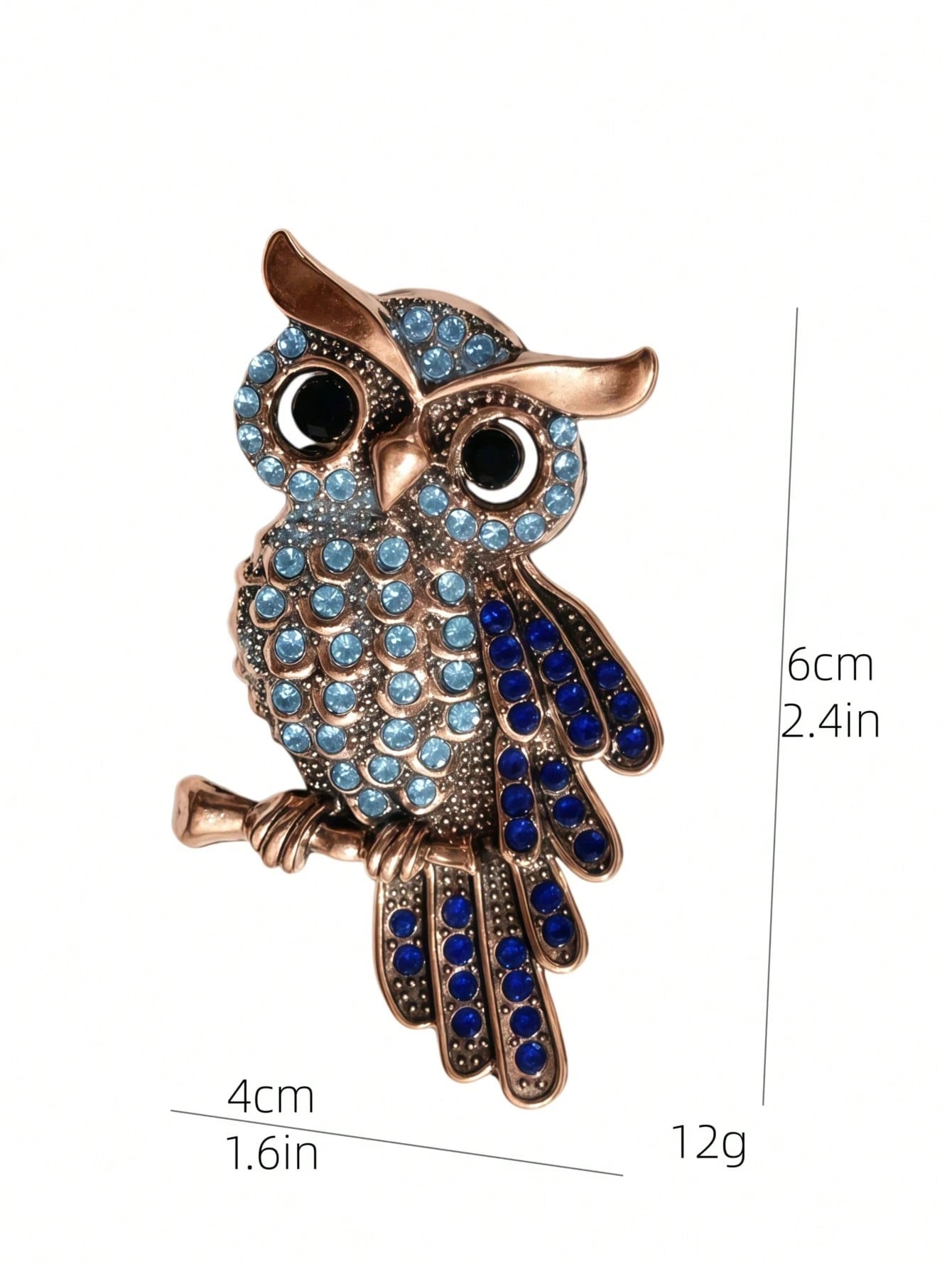 Vintage Owl Brooch With Blue Rhinestones, Crystal Bird Brooch Suitable For Women, Gold Enamel Animal Brooch, Elegant Halloween, Party And Daily Wear Jewelry, Suitable For Hats, Scarves, Shawls, Sweaters And Cardigans