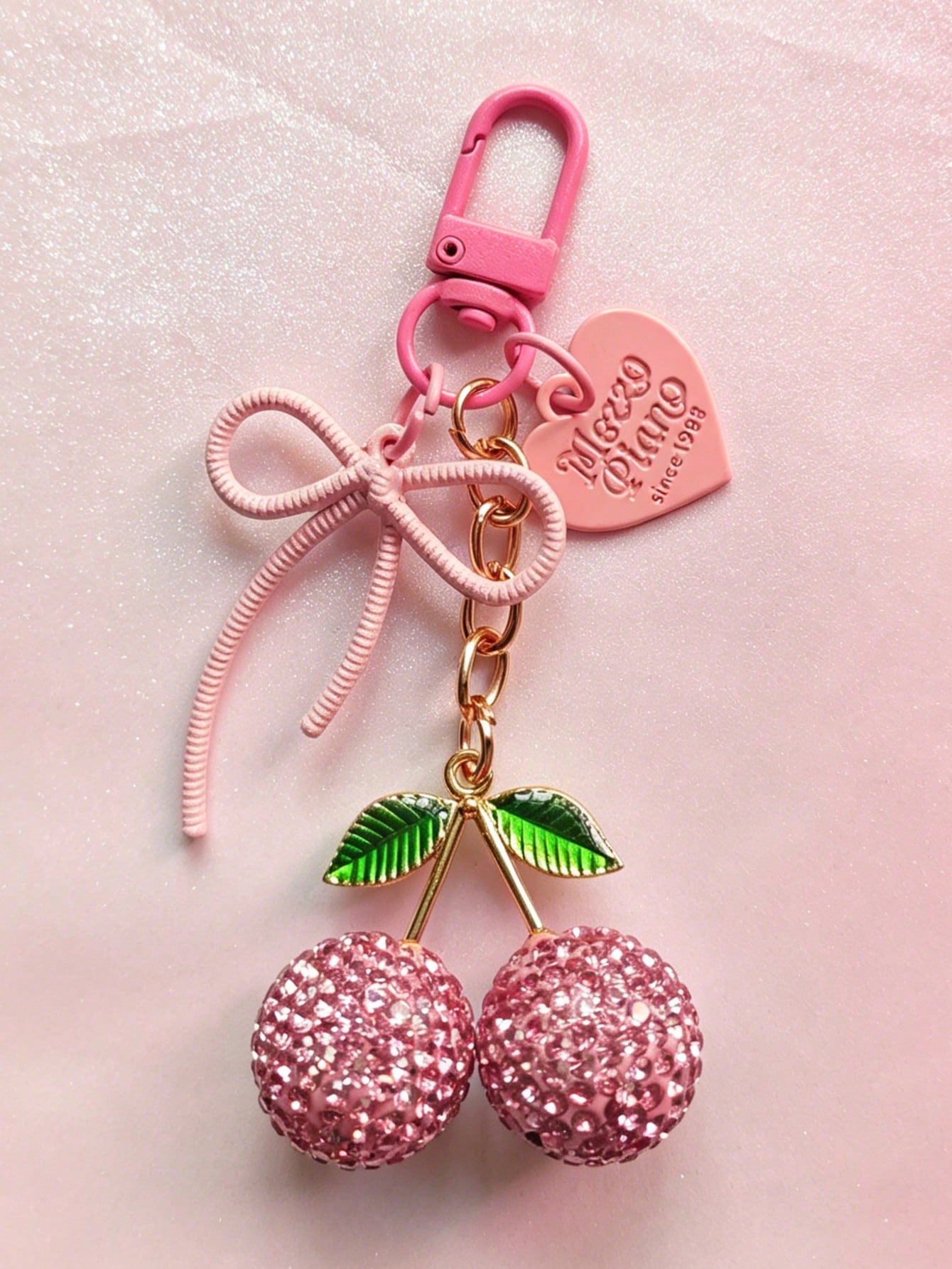 Vintage Red Rhinestone Cherry Key Chain, Bow & Heart Dual Pendant, Sweet Girl Style Bag Charm, Car Key Chain, Unique Delicate Gift For Best Friend Gifts For Mother, Father, Graduation, And Teacher