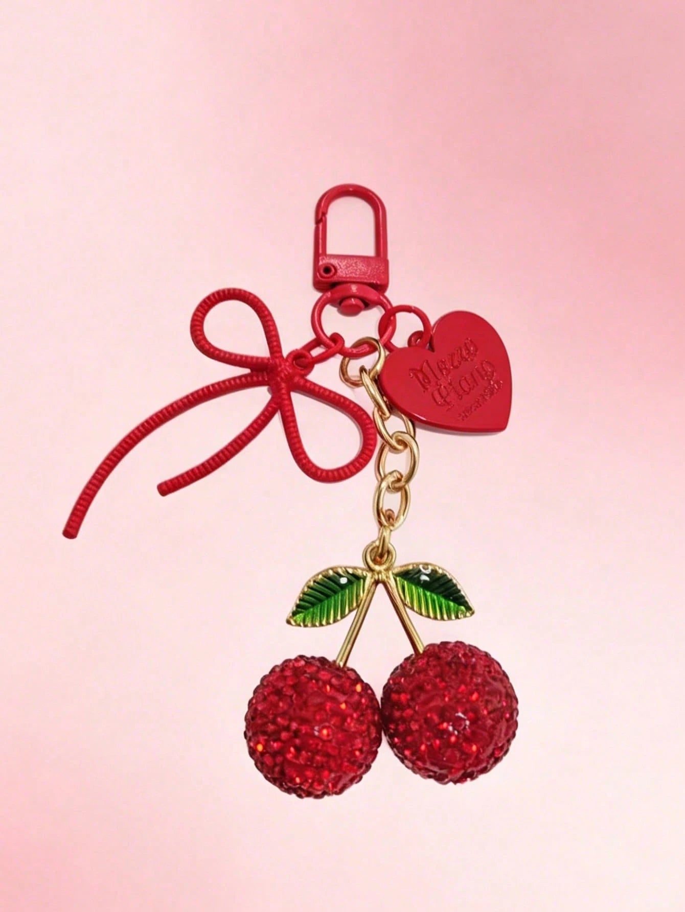 Vintage Red Rhinestone Cherry Key Chain, Bow & Heart Dual Pendant, Sweet Girl Style Bag Charm, Car Key Chain, Unique Delicate Gift For Best Friend Gifts For Mother, Father, Graduation, And Teacher