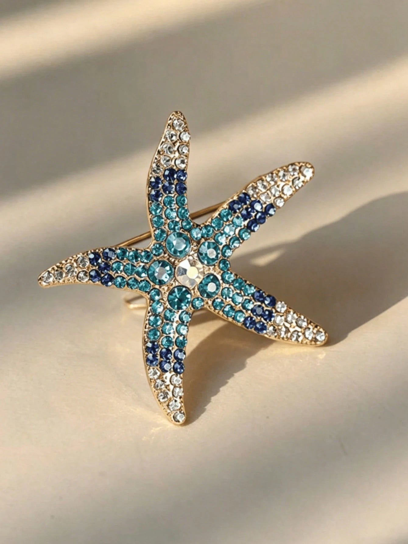 Gold Star Brooch Pin, DIY Blue-Green Crystal Inlaid Brooch, Ocean Beach Themed Jewelry, Elegant Summer Accessory, Father's Day Valentine's Day Birthday Gift For Women And Girls, Suit Lapel Wedding Party Decor