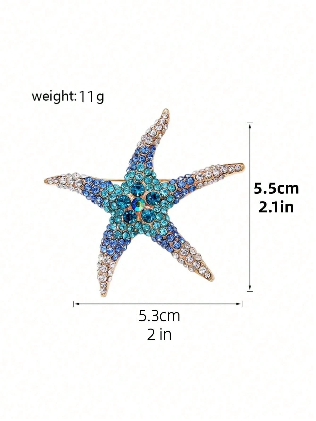 Gold Star Brooch Pin, DIY Blue-Green Crystal Inlaid Brooch, Ocean Beach Themed Jewelry, Elegant Summer Accessory, Father's Day Valentine's Day Birthday Gift For Women And Girls, Suit Lapel Wedding Party Decor
