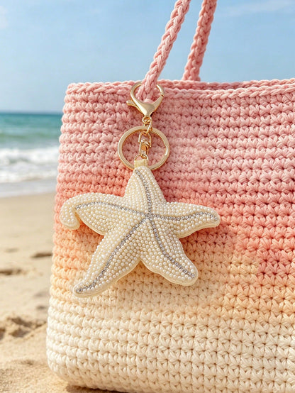 1pc Cute Beaded Starfish Bag Charm, Ocean Style Decoration, Casual Beach Holiday Accessory, Personalized Keychain, Graduation/Travel Gift For Her