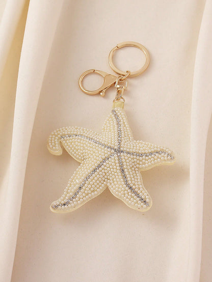 1pc Cute Beaded Starfish Bag Charm, Ocean Style Decoration, Casual Beach Holiday Accessory, Personalized Keychain, Graduation/Travel Gift For Her