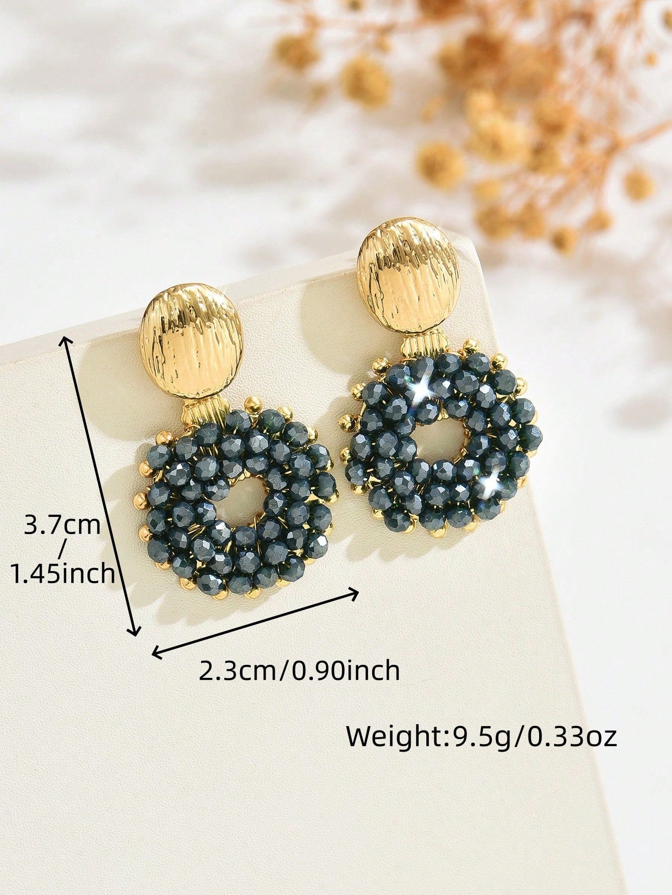 1 Pair Handmade Beaded Hollow Green Geometric Hoop Earrings, Elegant And Versatile Creative Beaded Colorful Geometric Pendant Earrings Suitable For Women's Daily, Vacation, And Party Wear (Handmade Beads Color, Quantity And Position Are Random)