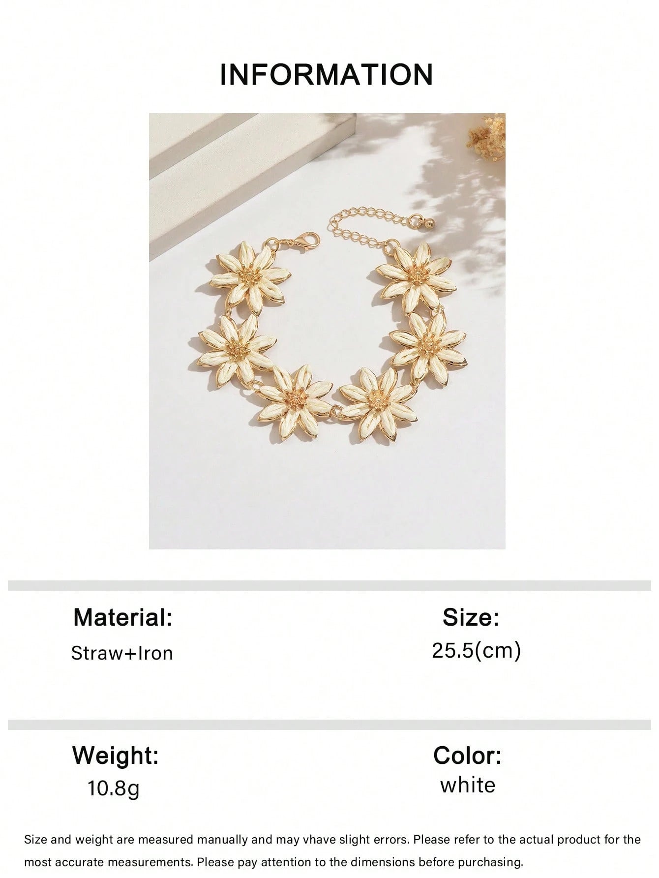 1 pieza Pulsera de flor de 8 pétalos blanca de rafia tejida a mano estilo bohemio de vacaciones de playa y océano, pulsera de patchwork de flor 3D de rafia tejida a mano simple, fresca, dulce y elegante, adecuada para uso diario, vacaciones y banquetes de mujeres (método de tejido de rafia hecho a mano aleatorio)