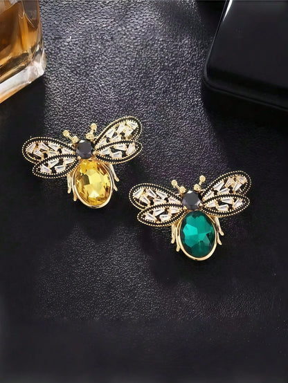 Vintage Bee Brooch (Women's) - Red/Green/Yellow Crystal Honey Bee Shaped Pin, Elegant Animal Jewelry, Suitable For Christmas, Mother's Day, Birthday Gifts, Vintage Fashion Accessory, Can Be Paired With Coats, Scarves, Wedding Attire