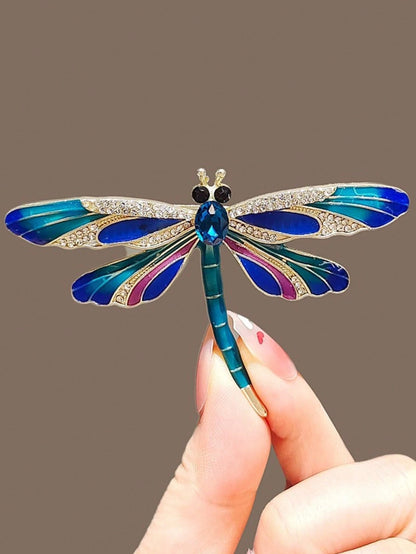 1/2pcs Women's Party/Mother's Day Insect Crystal Enamel Dragonfly Brooch, Vintage Elegant Blue