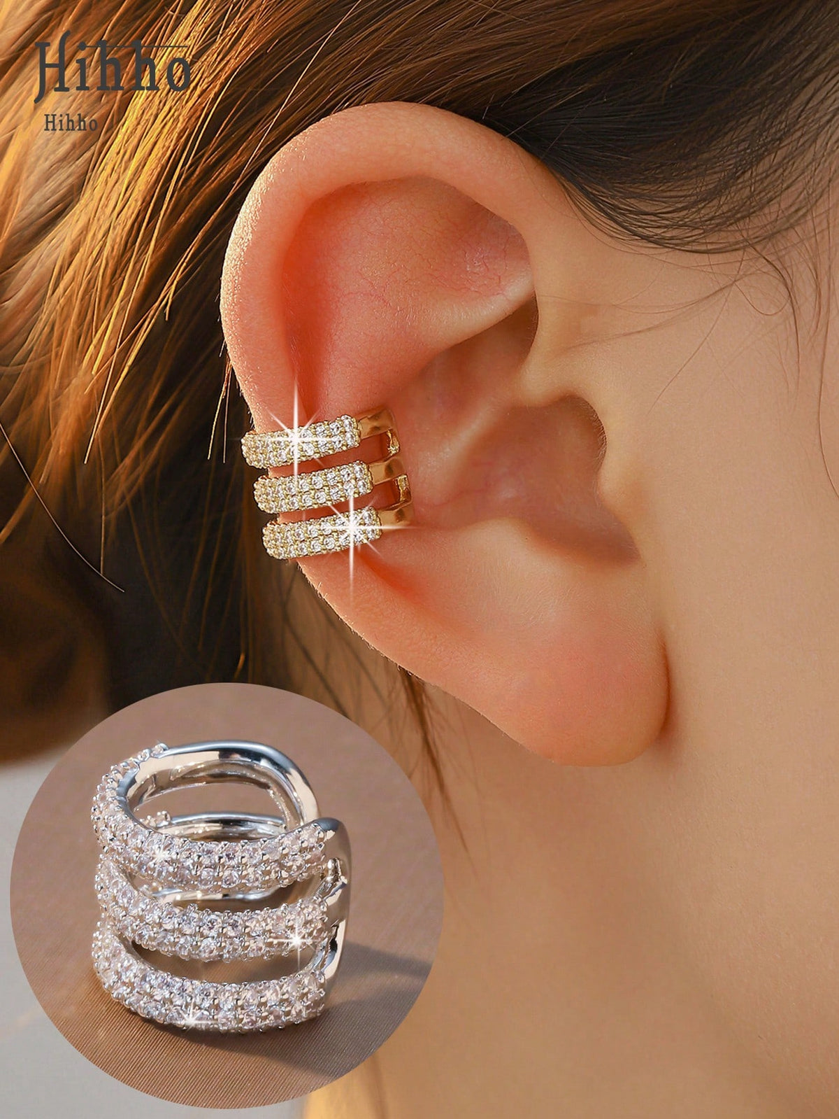 1pc Geometric Multi-Layer Ear Cuff For Women, Fashionable 3-Layer Ear Cartilage Clip, Elegant Personalized Earring Jewelry Gift, Suitable For Holiday Party, Commute, Daily Wear, Can Be Paired With Earrings