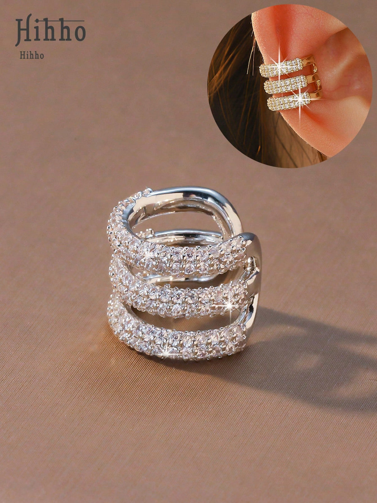 1pc Geometric Multi-Layer Ear Cuff For Women, Fashionable 3-Layer Ear Cartilage Clip, Elegant Personalized Earring Jewelry Gift, Suitable For Holiday Party, Commute, Daily Wear, Can Be Paired With Earrings