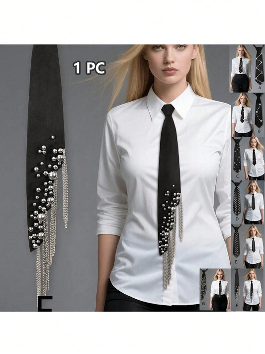 1pc New Luxury Pre-Tied Necktie, Women's Lightweight Luxury Necktie, Uniform Shirt Accessory, Niche Photography