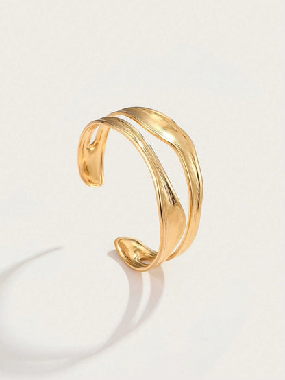 Altistry 1pc Fashionable Niche Design Delicate Minimalist Asymmetrical Textured Stainless Steel Adjustable Bangle