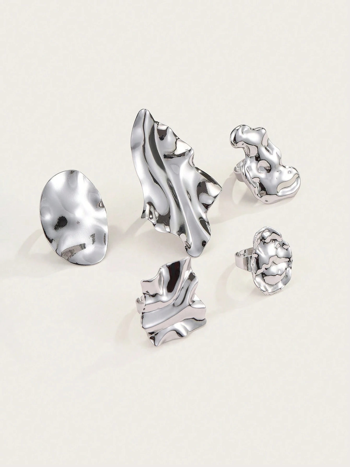 Altistry 5pcs Set Silver Abstract Crinkle Metal Personalized Rings, Women's Thick Rings Jewelry, Stackable Rings