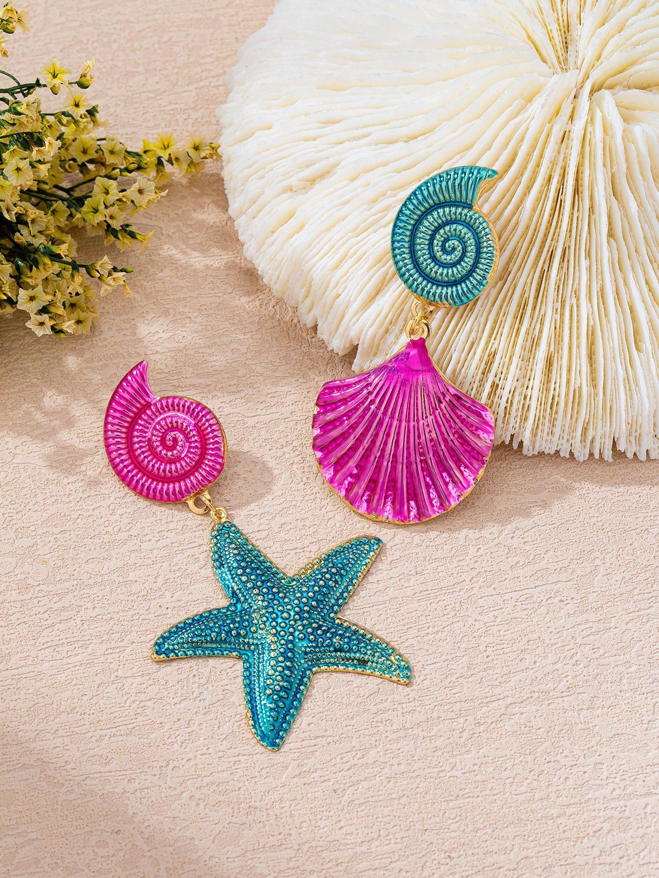 1 Pair Ocean Style Starfish & Shell Fashion Stud Earrings For Women, Suitable For Beach Vacation, Party, Banquet, Daily Wear