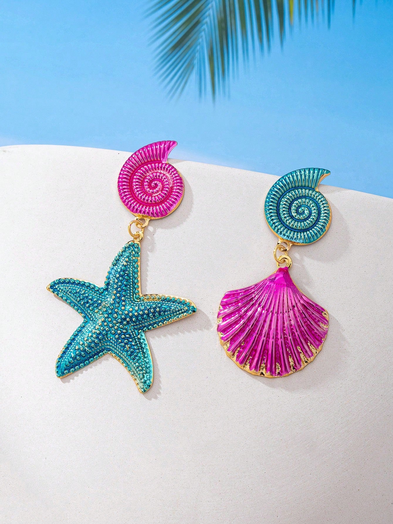 1 Pair Ocean Style Starfish & Shell Fashion Stud Earrings For Women, Suitable For Beach Vacation, Party, Banquet, Daily Wear