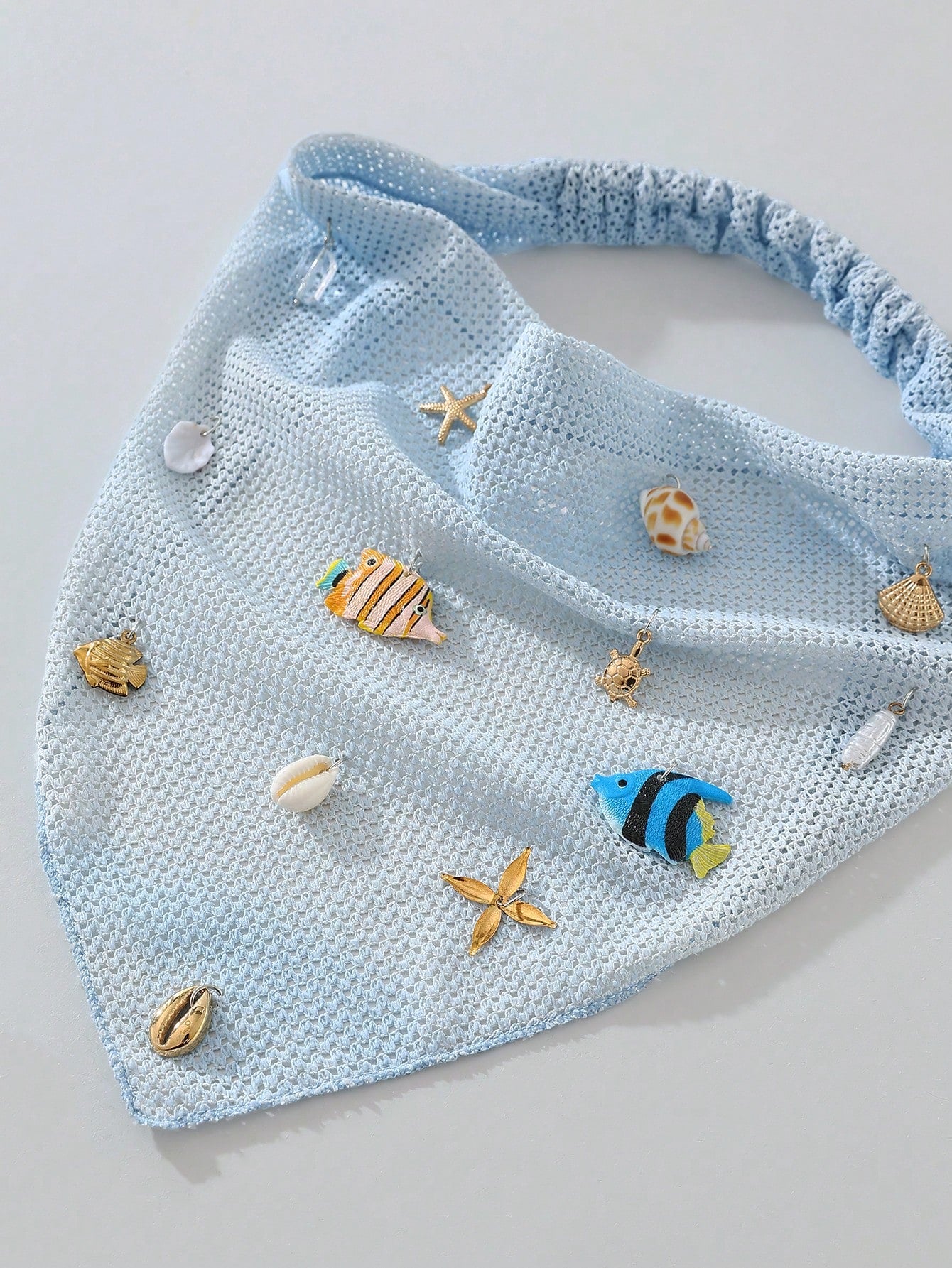 1pc Original Floral Pattern Women's Embroidered Rolled Edge Starfish Seashell Fish Faux Pearl Decor Headwrap Hair Band Suitable For Daily And Vacation Use Summer Hair Accessories Beach Scarf Vacay Women Bandanas