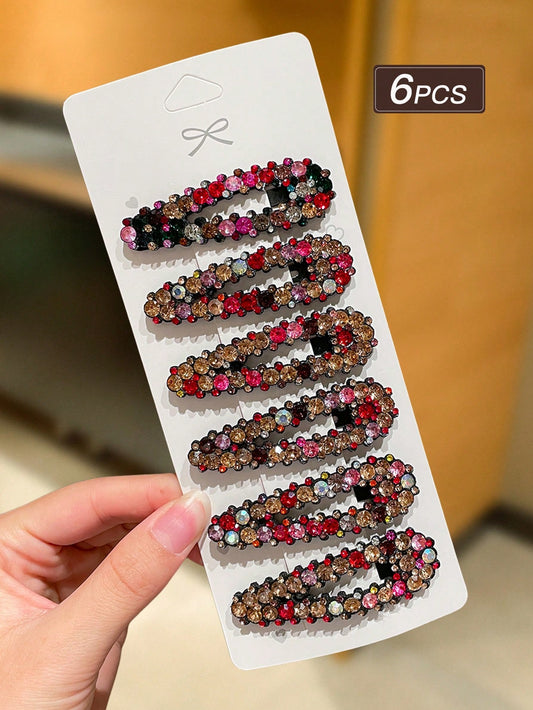 2/4/6/8/10/12pcs Women's Luxury Colorful Rhinestone Hair Clips, BB Clips, Bangs Clips, Side Clips, Vintage Elegant Style, Women's Hair Accessories, Suitable For Daily Casual, Outing, Shopping, Party, Dating.