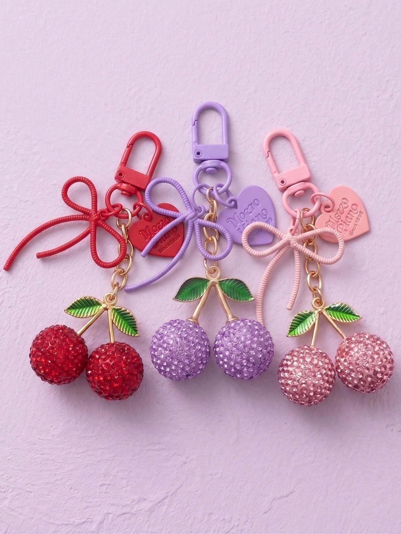 Vintage Red Rhinestone Cherry Key Chain, Bow & Heart Dual Pendant, Sweet Girl Style Bag Charm, Car Key Chain, Unique Delicate Gift For Best Friend Gifts For Mother, Father, Graduation, And Teacher
