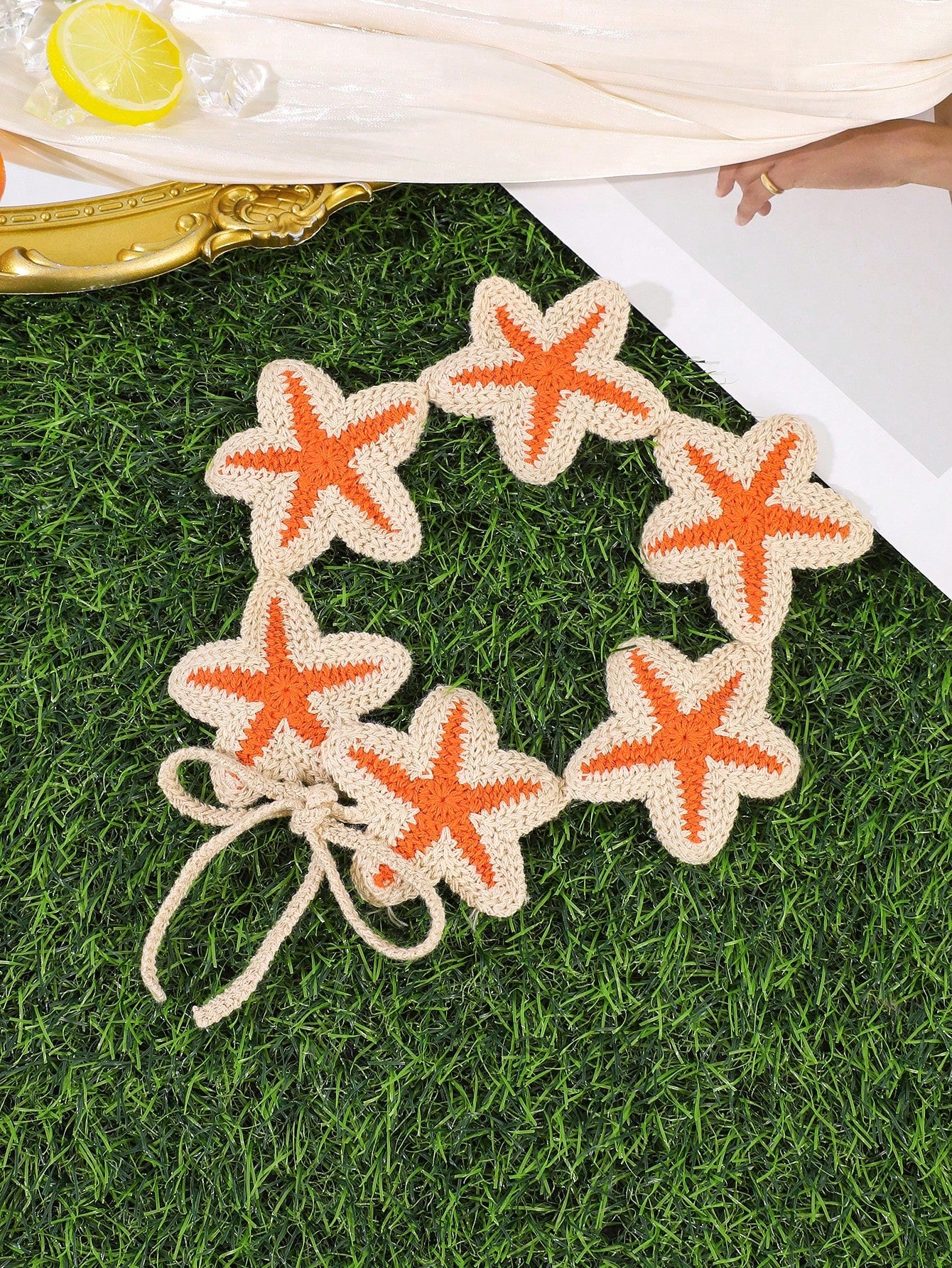 1pc Bohemian Vacation Style Ocean Orange Starfish Knitted Tie Headband, Elegant Minimalist Hair Accessory For Women, Beach Holiday Hair Decoration, Graduation Gift, Birthday Gift