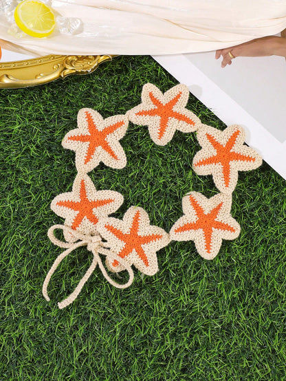 1pc Bohemian Vacation Style Ocean Orange Starfish Knitted Tie Headband, Elegant Minimalist Hair Accessory For Women, Beach Holiday Hair Decoration, Graduation Gift, Birthday Gift