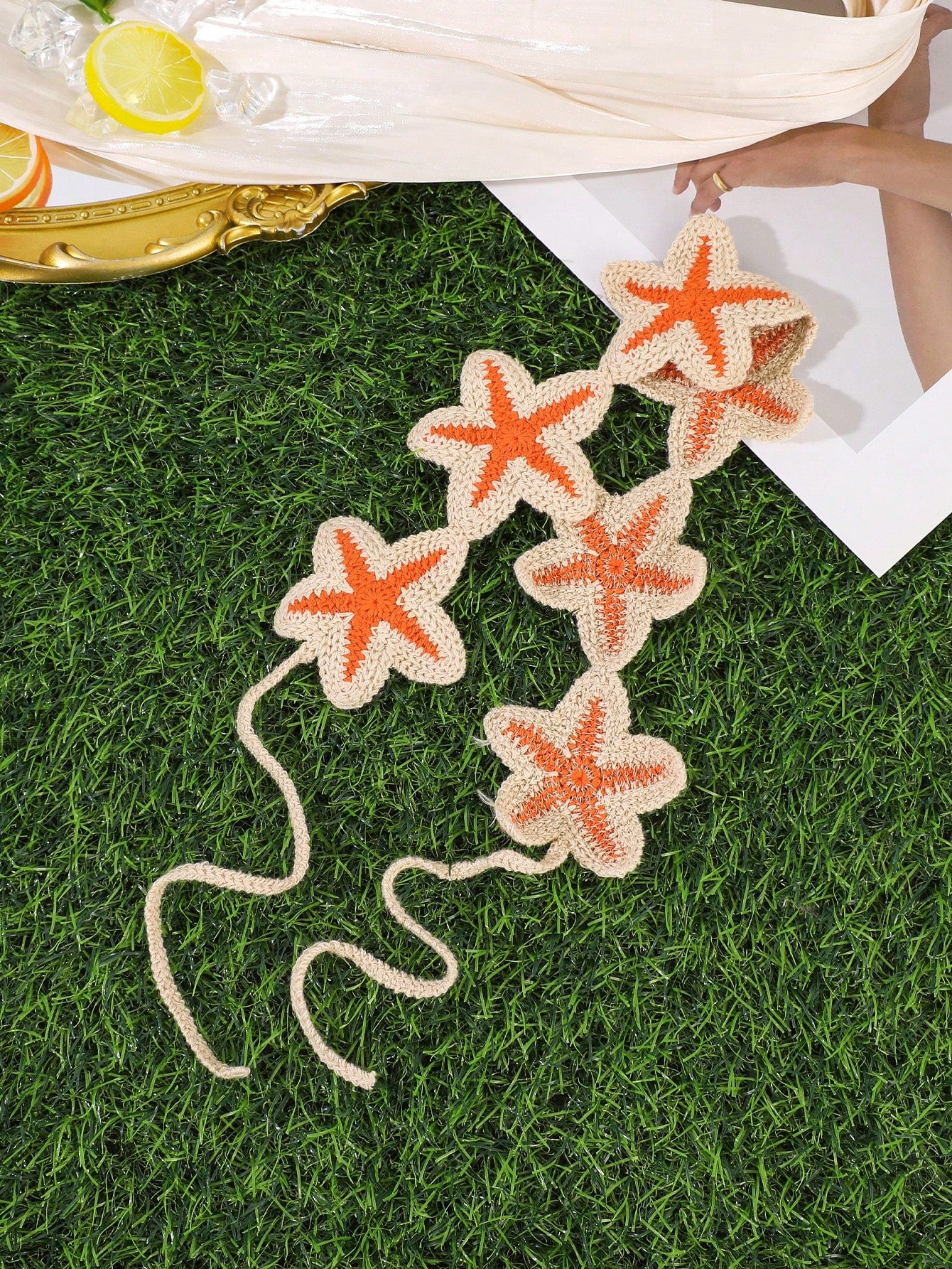 1pc Bohemian Vacation Style Ocean Orange Starfish Knitted Tie Headband, Elegant Minimalist Hair Accessory For Women, Beach Holiday Hair Decoration, Graduation Gift, Birthday Gift