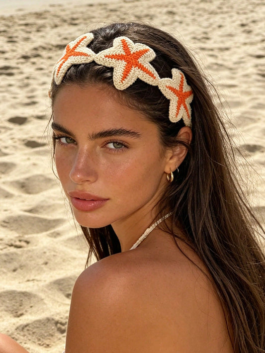 1pc Bohemian Vacation Style Ocean Orange Starfish Knitted Tie Headband, Elegant Minimalist Hair Accessory For Women, Beach Holiday Hair Decoration, Graduation Gift, Birthday Gift
