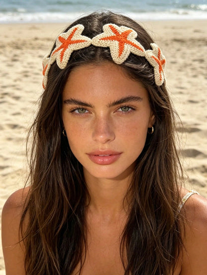 1pc Bohemian Vacation Style Ocean Orange Starfish Knitted Tie Headband, Elegant Minimalist Hair Accessory For Women, Beach Holiday Hair Decoration, Graduation Gift, Birthday Gift