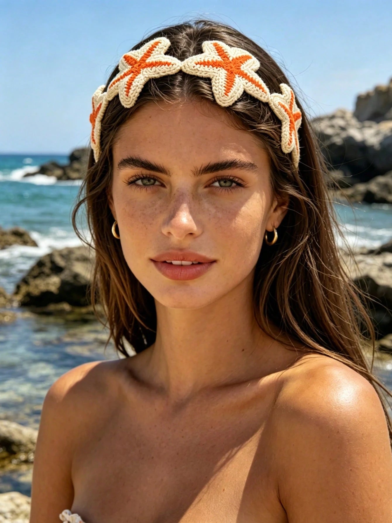 1pc Bohemian Vacation Style Ocean Orange Starfish Knitted Tie Headband, Elegant Minimalist Hair Accessory For Women, Beach Holiday Hair Decoration, Graduation Gift, Birthday Gift