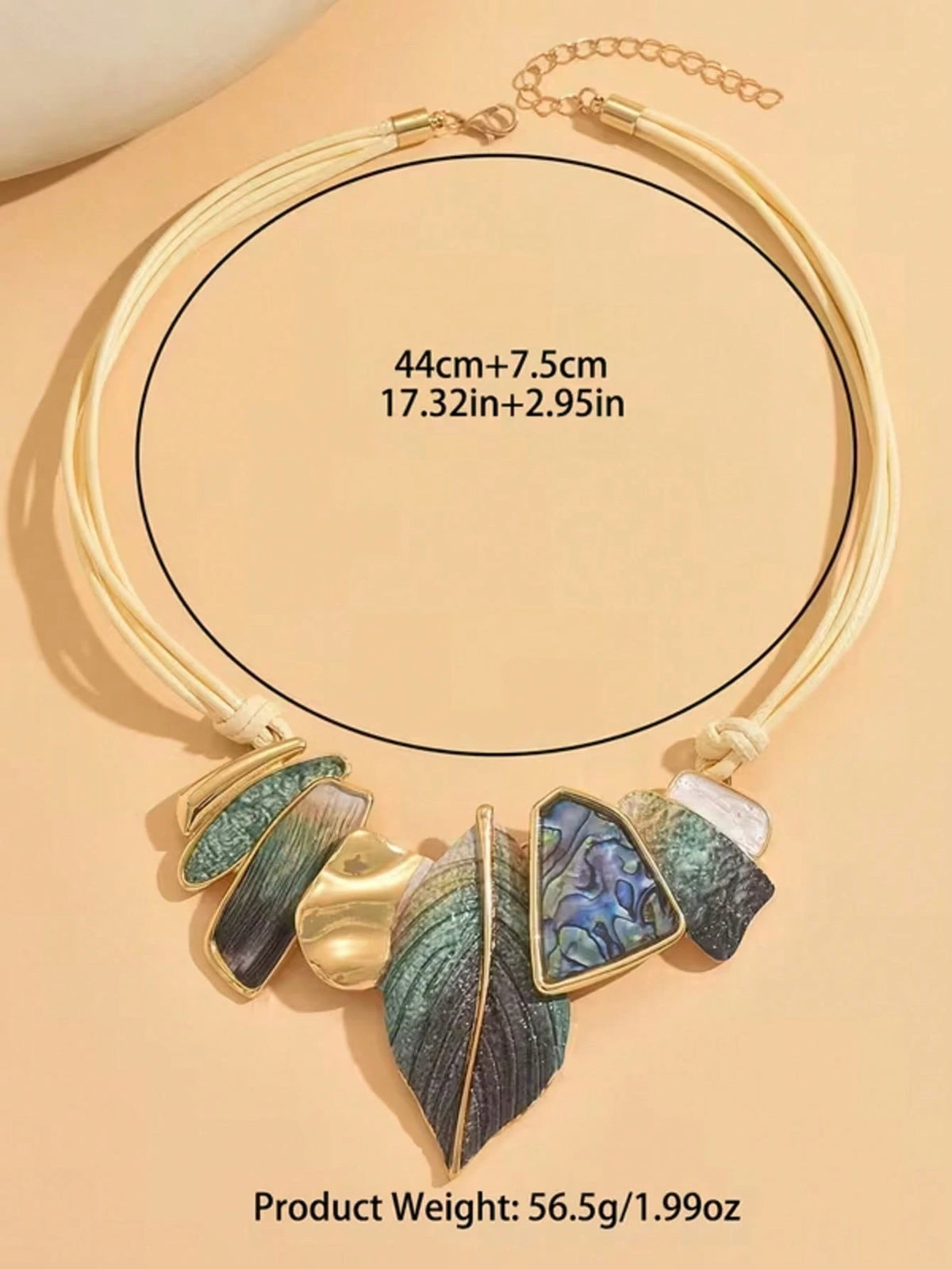 Leaf Spliced PU Leather Rope Necklace, Vintage Style, Suitable For Women's Vacation And Travel, Creating An Atmospheric Outfit