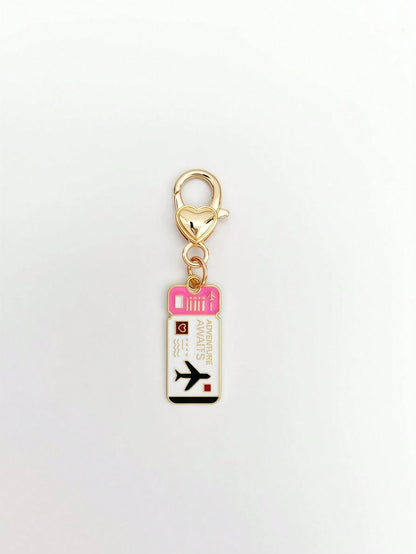 1pc/1set, Travel Holiday Style Women's Keychain Pendant, Fashionable Women's Bag Charm, Lucky Makeup Bottle Accessory, Exquisite Airplane Ticket Pendant, Pink High Heel Shoes Boots, One Shoulder Bag Charm, Wallet Accessory, Heart-Shaped Spring Clip, Car Key Chain Pendant, Room Decor, Suitable As A Gift For Partner, Mother, Sister Or Any Woman And Daily Accessory