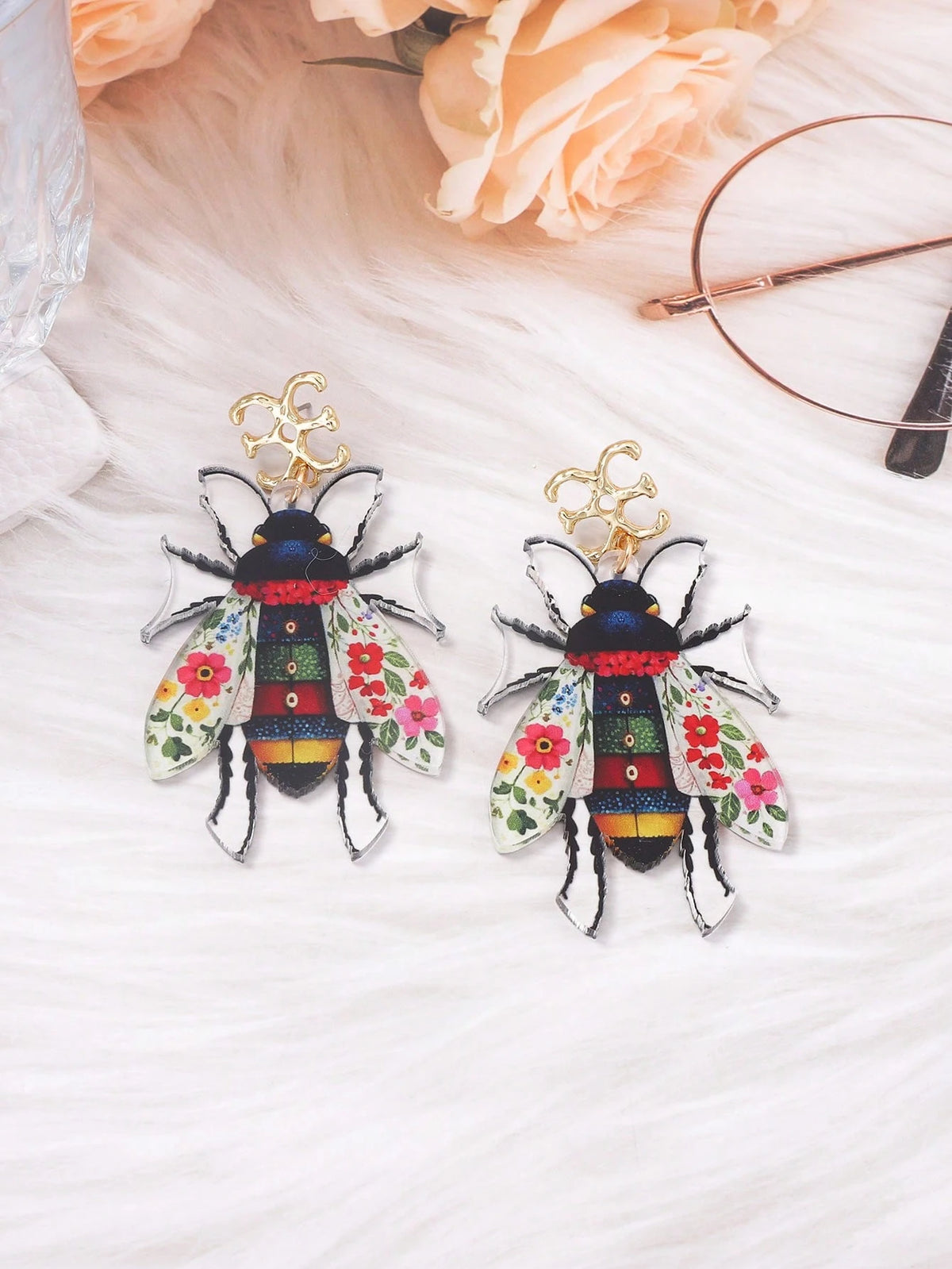 1 Pair European & American Vintage Acrylic Insect Earrings, Personalized Exaggerated Niche Design Women's Ear Jewelry