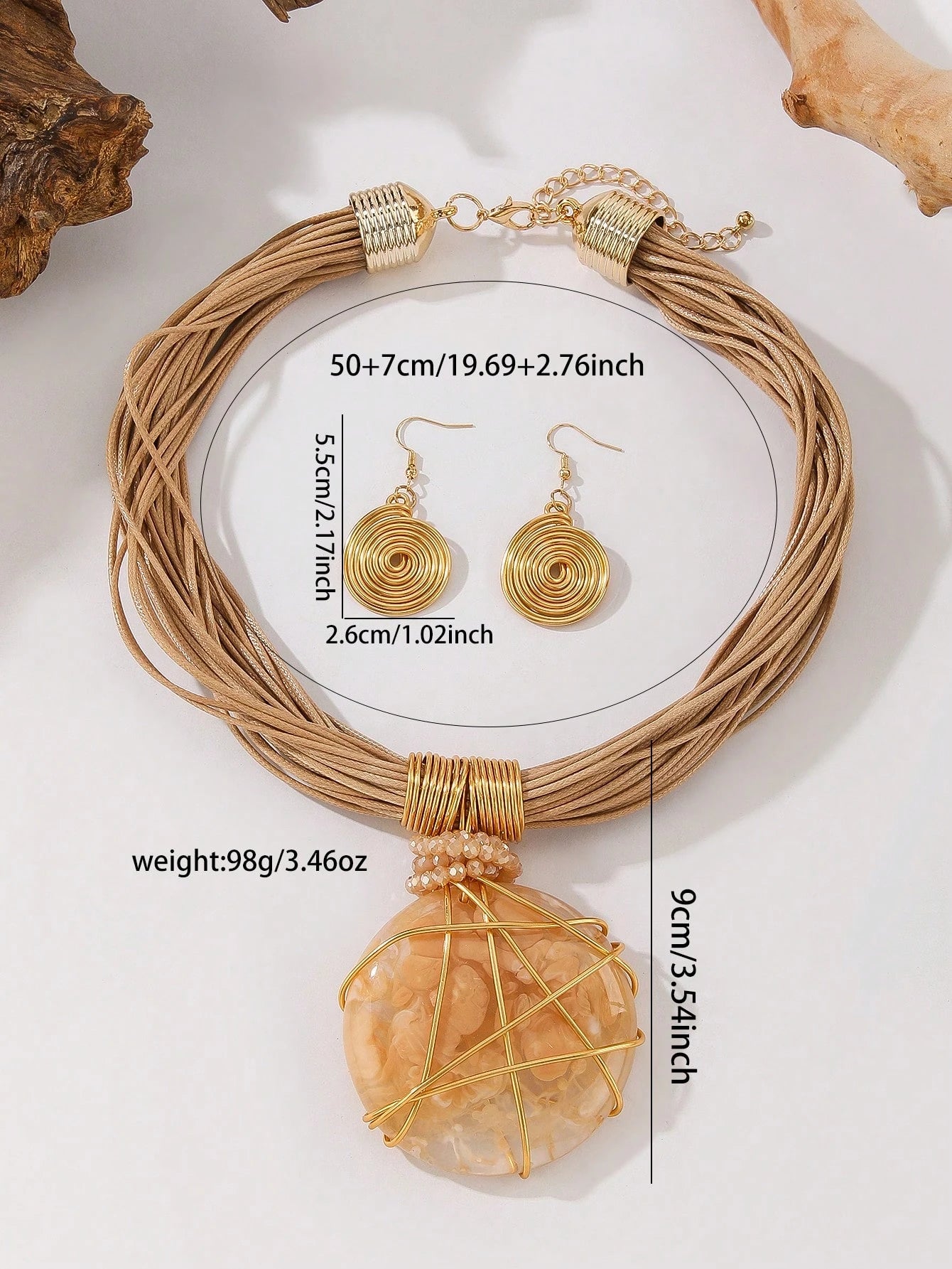 Handmade Exaggerated Multi-Layer Aluminum Wire Artificial Crystal Wax Line Resin Woven European And American Bohemian Grant Retro Glamorous Evening Party Banquet Sea Blue Wind Korean Style Holiday Casual Necklace Earrings