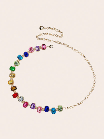 1pc Premium Colorful Crystal Studded Waist Chain Dress Accessory Summer, School Fall, Autumn, Halloween