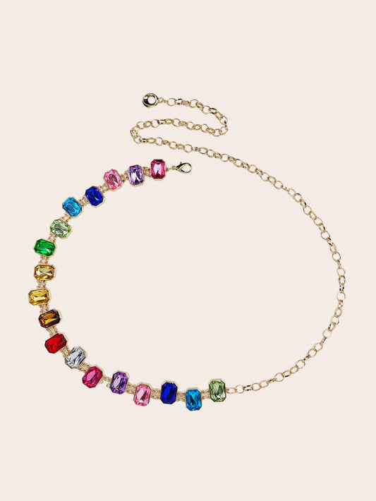 1pc Premium Colorful Crystal Studded Waist Chain Dress Accessory Summer, School Fall, Autumn, Halloween